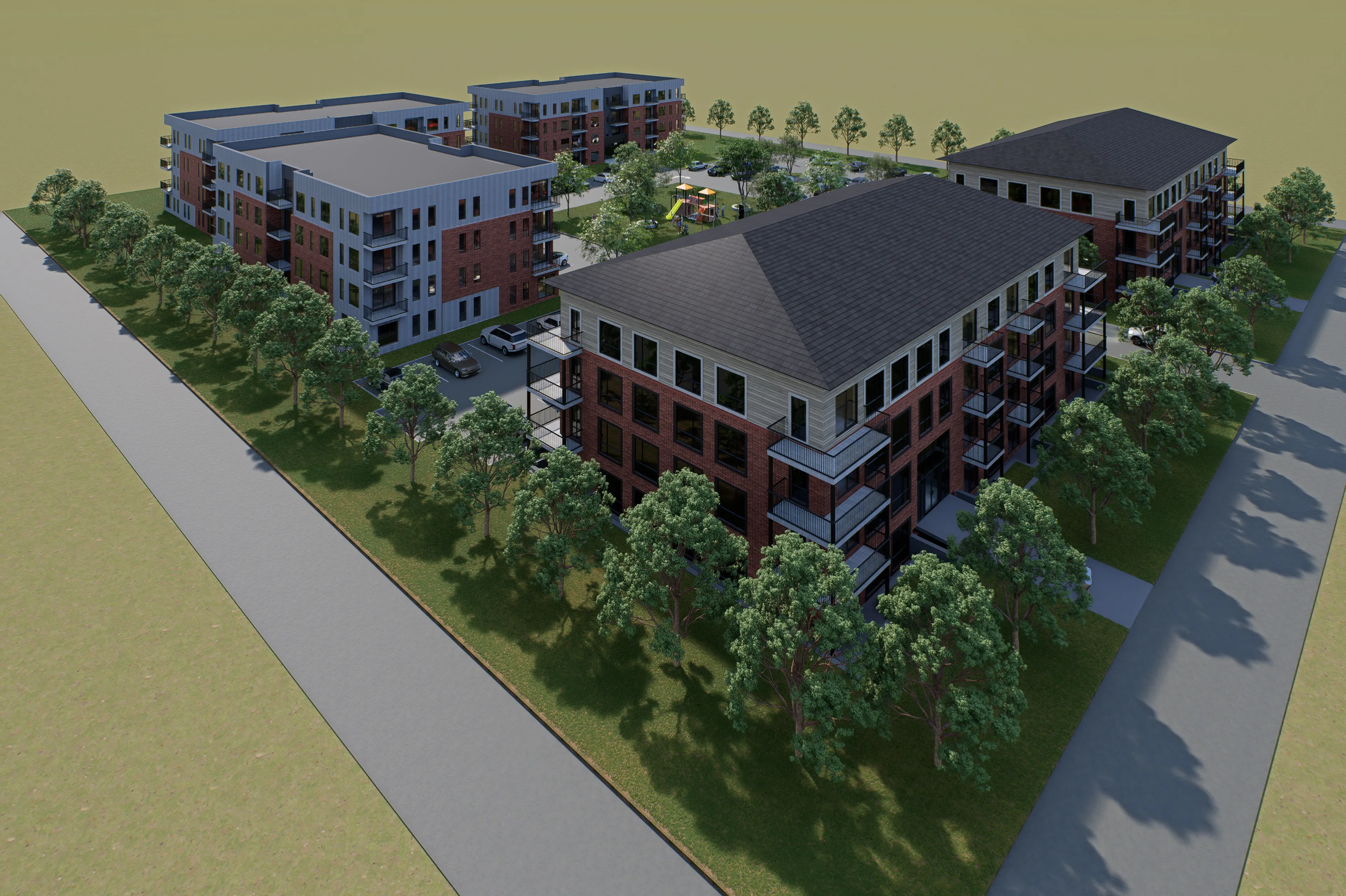 Rendu 3D des immeubles du projet Dalhousie vus depuis la rue