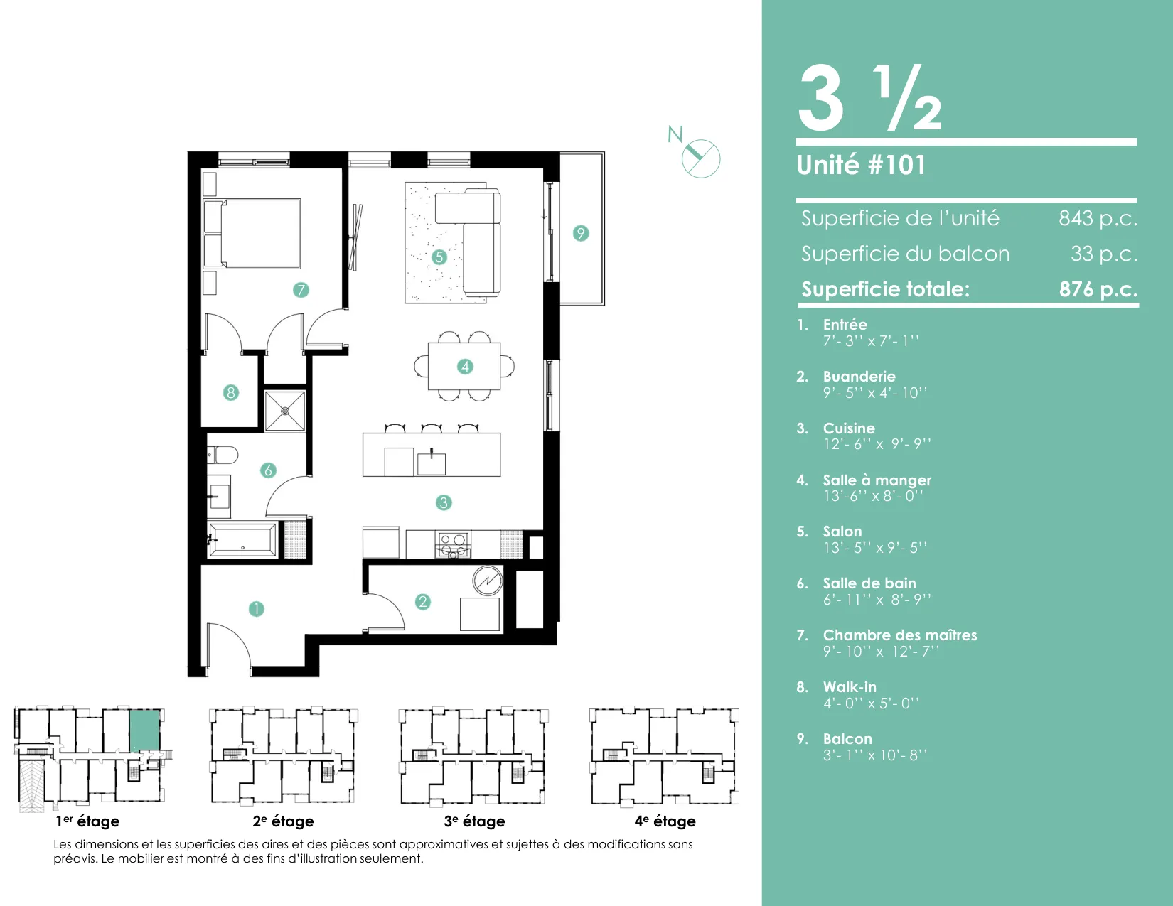 Plan 3 ½ — 876 pi² — Unités 101