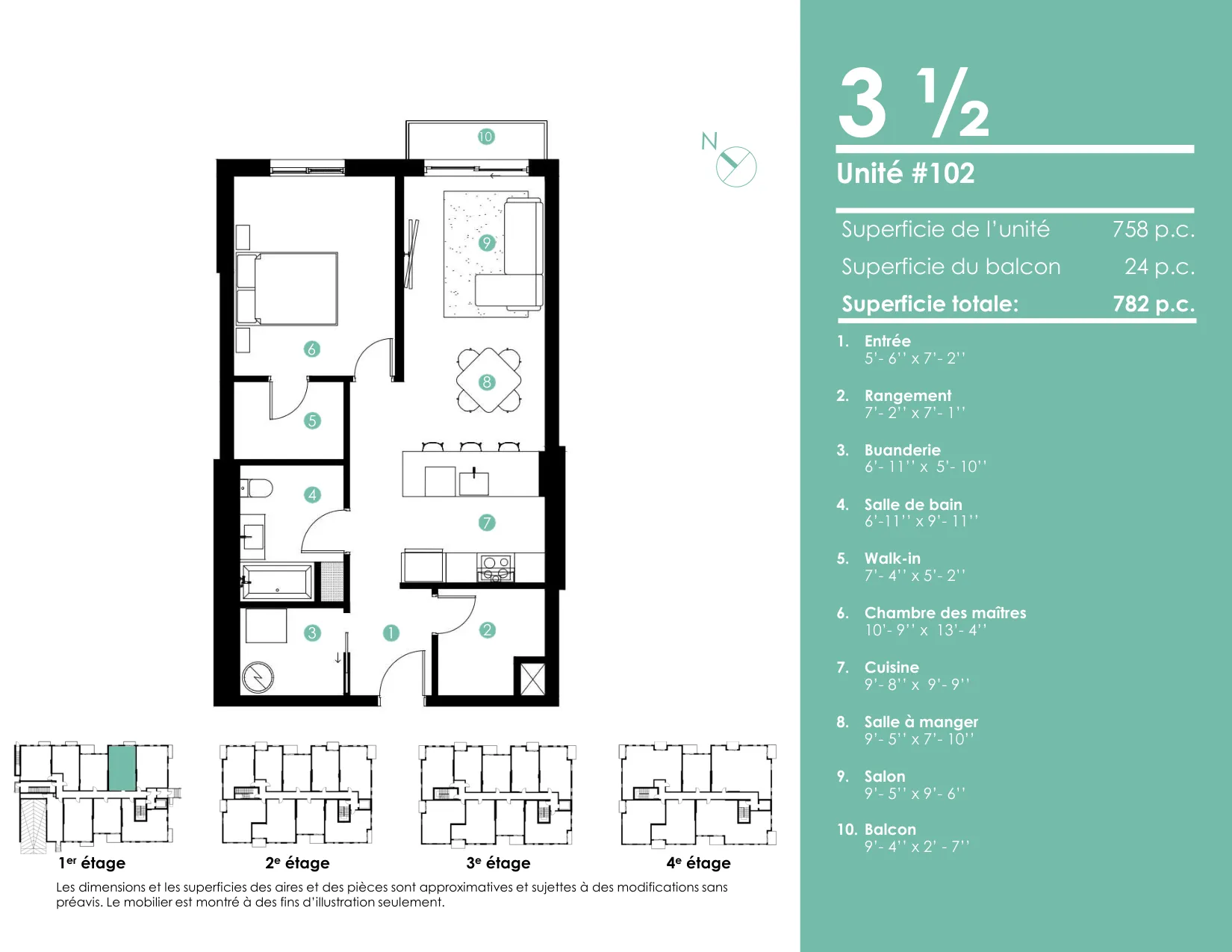 Plan 3 ½ — 782 pi² — Unités 102