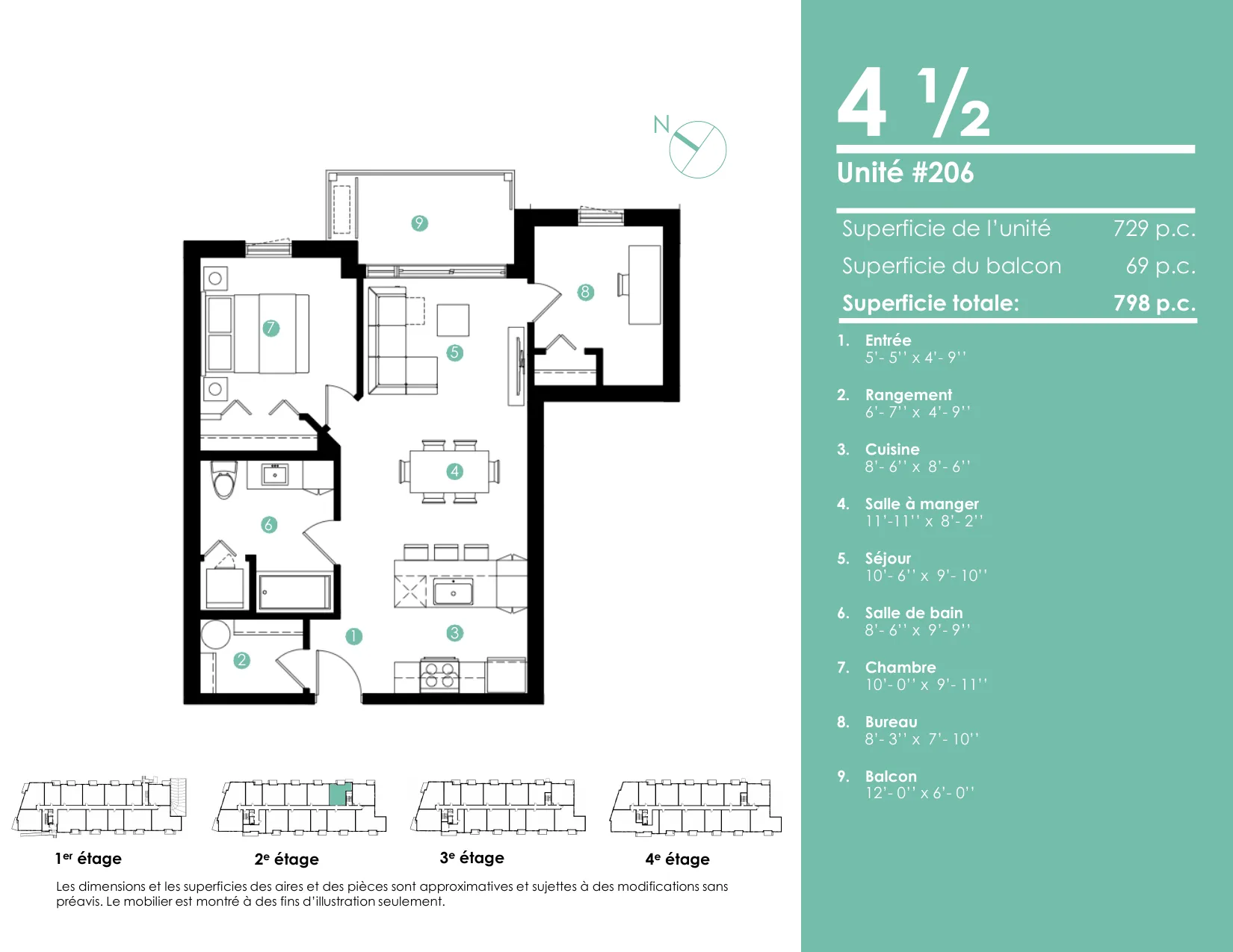 Plan 4 ½ — 798 pi² — Unités 206