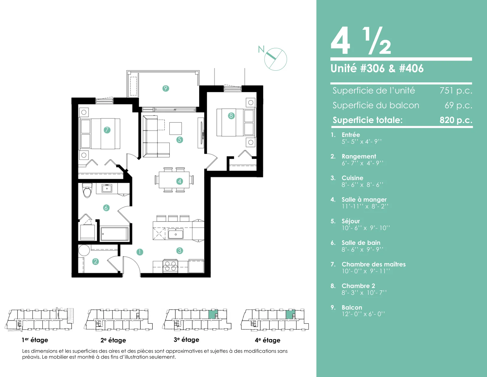 Plan 4 ½ — 820 pi² — Unités 306, 406