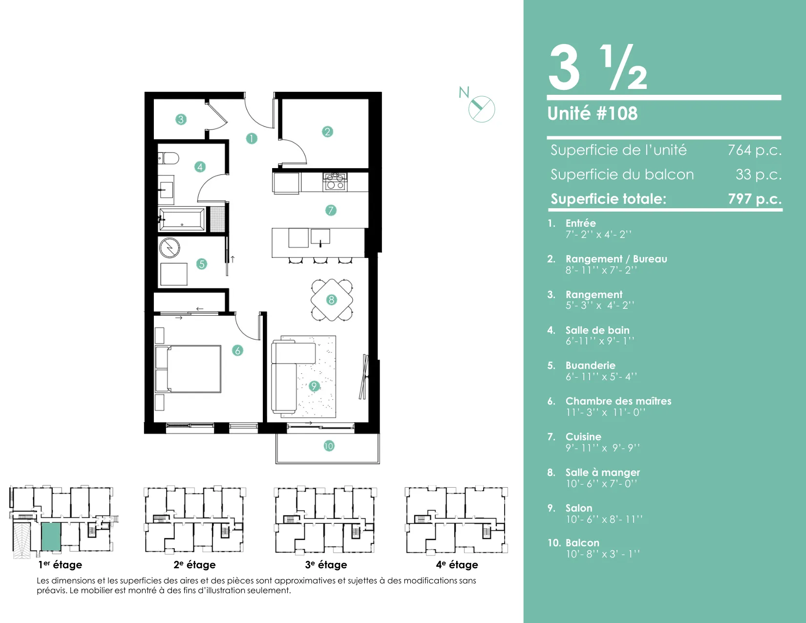 Plan 3 ½ — 797 pi² — Unités 108