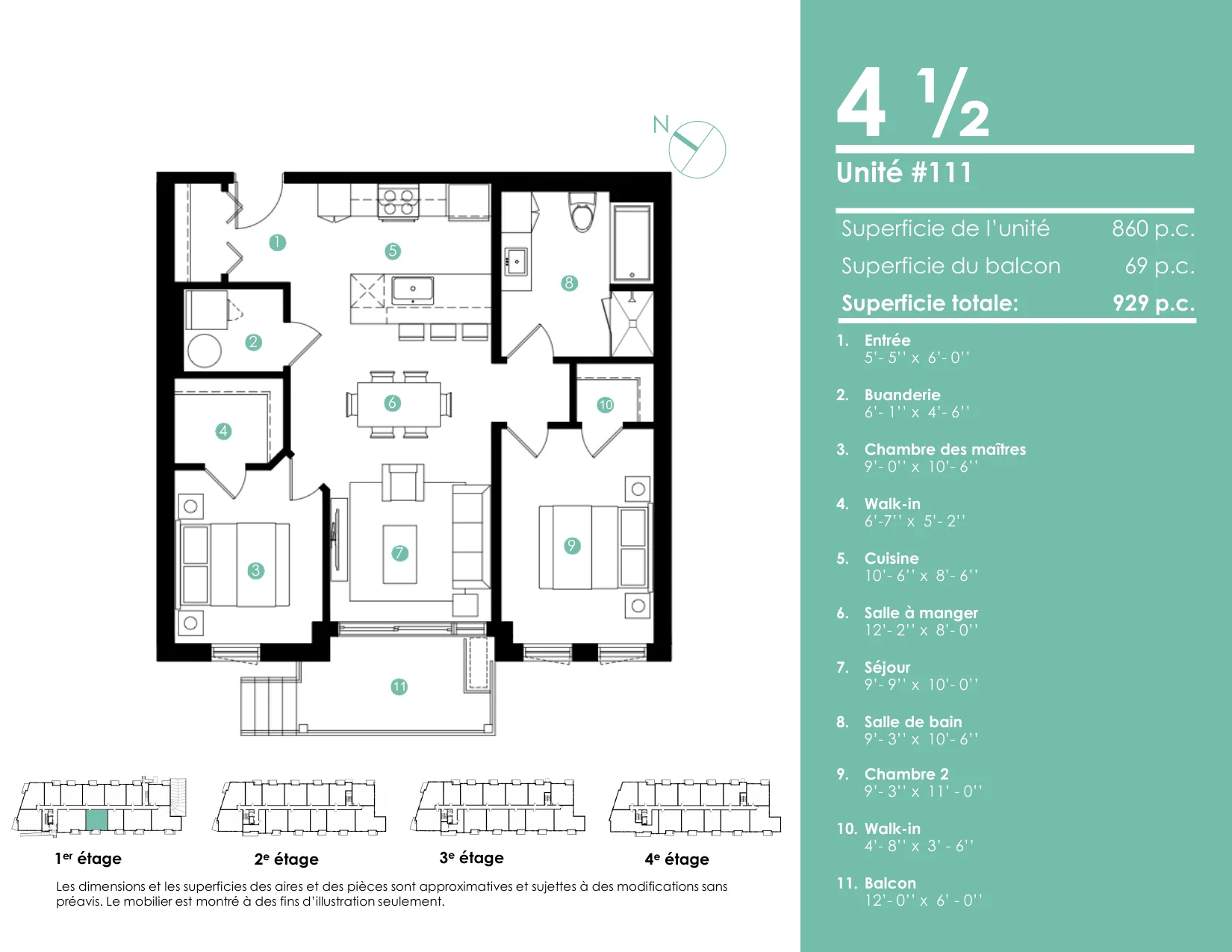 Plan 4 ½ — 929 pi² — Unités 111
