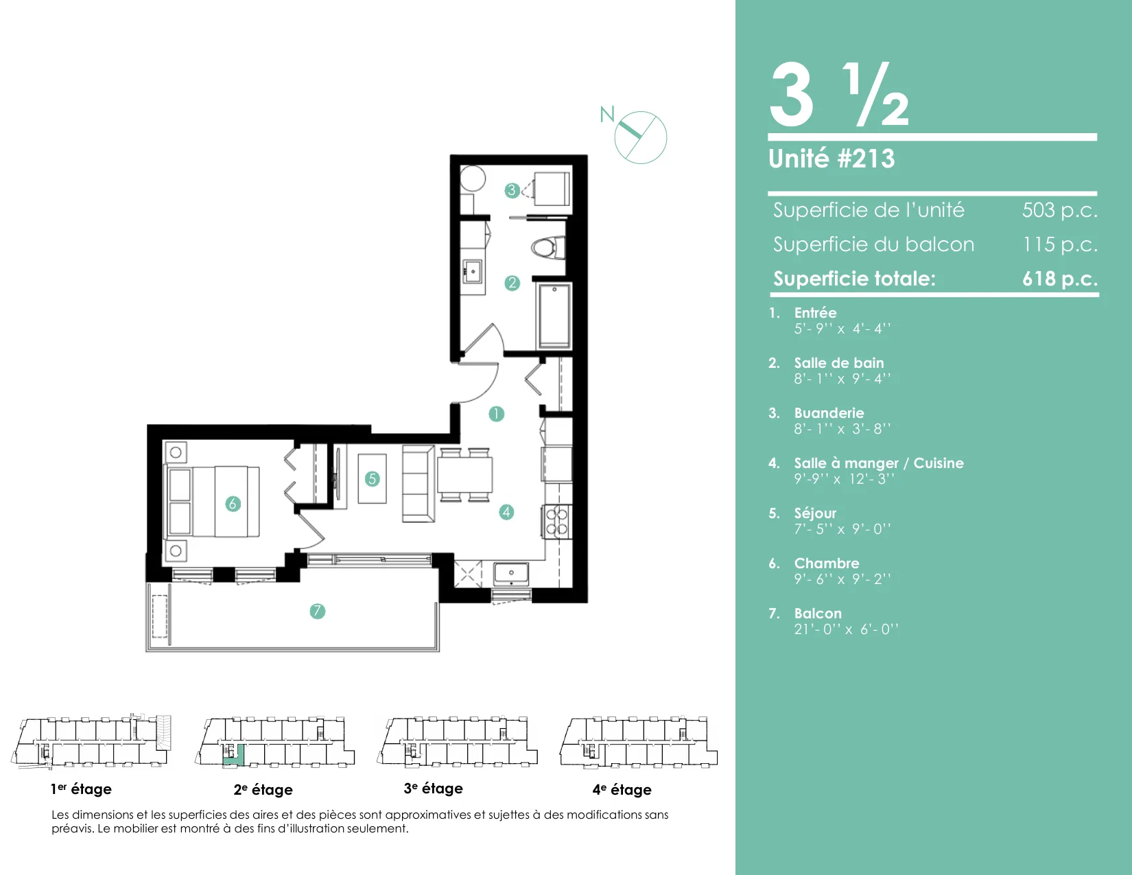 Plan 3 ½ — 618 pi² — Unités 213