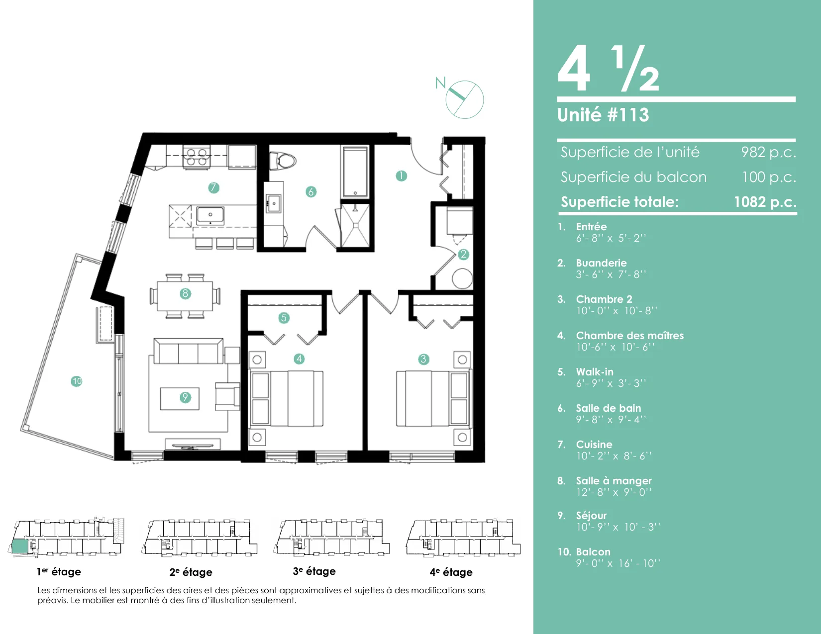 Plan 4 ½ — 1 082 pi² — Unités 113