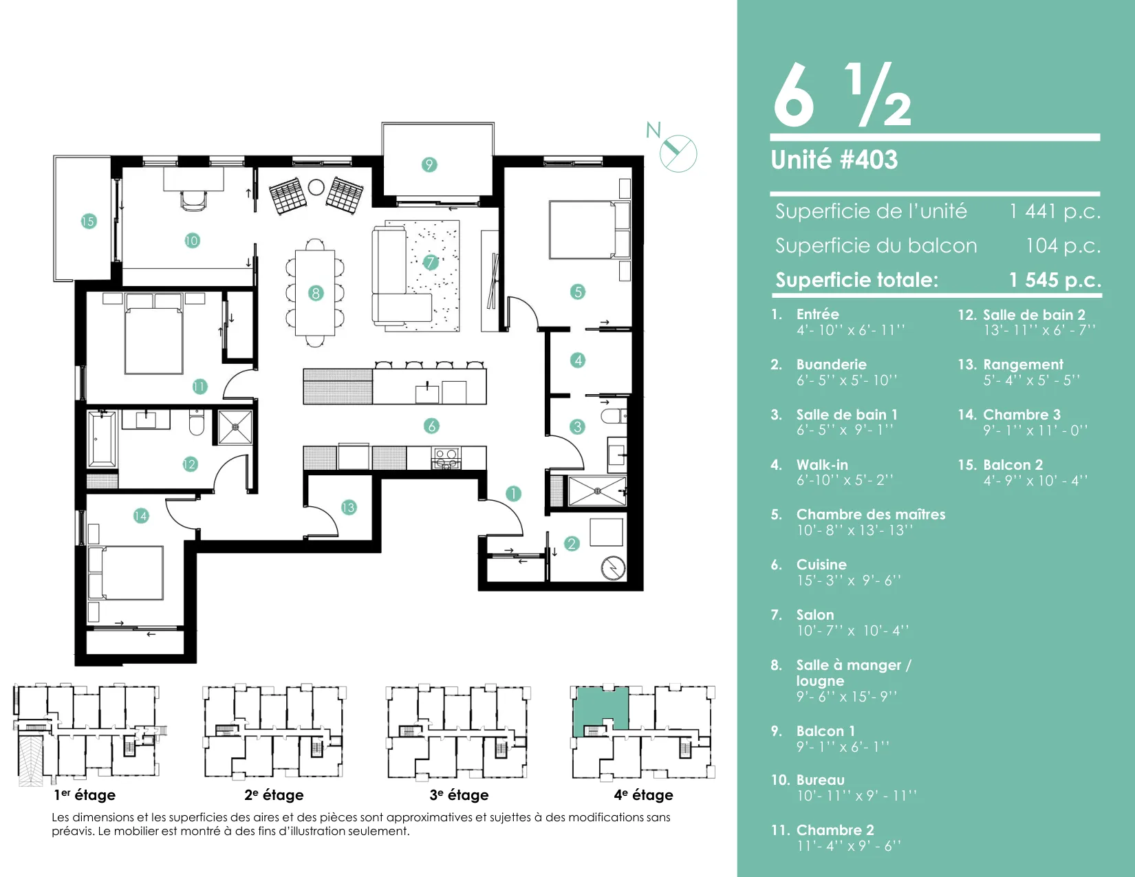 Plan 6 ½ — 1 545 pi² — Unités 403