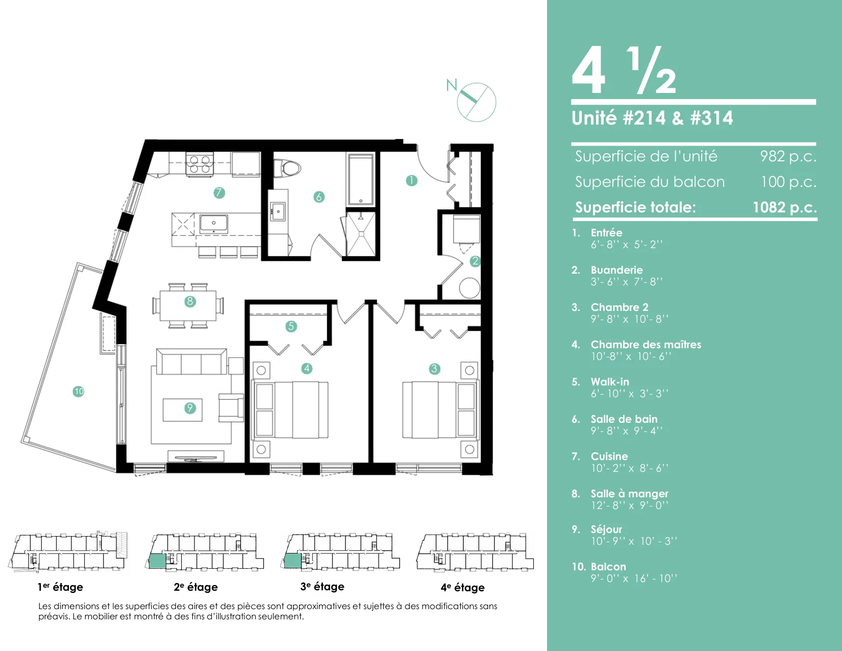 Plan 4 ½ — 1 082 pi² — Unités 214, 314